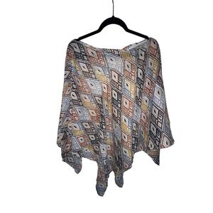 Avenue Geometric Diamond Print Poncho Wrap One Size Multicolor Lightweight